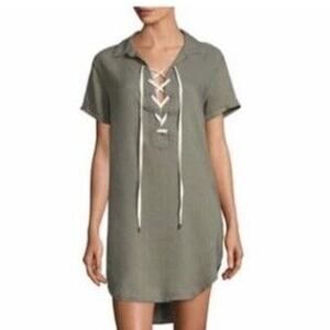 EUC Rails Sz M Lace Tie Front Rocky Sage Linen Rayon Shirt Tunic Dress